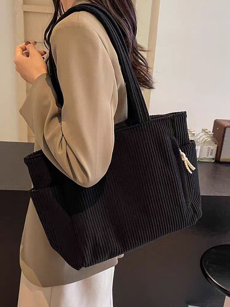 Corduroy Bag Women's Large Capacity 2024 New Autumn and Winter Casual Shoulder Shopping Bag Premium Tote Bag