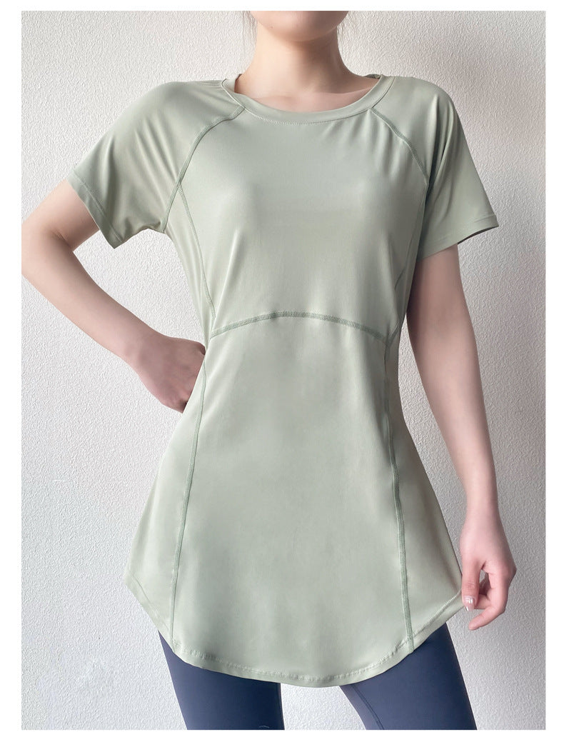 Yoga Clothing Short-sleeved Summer New Mid-length Hip Covering Slimming Quick-drying Top Breathable Fitness Sports T-shirt Women's Thin