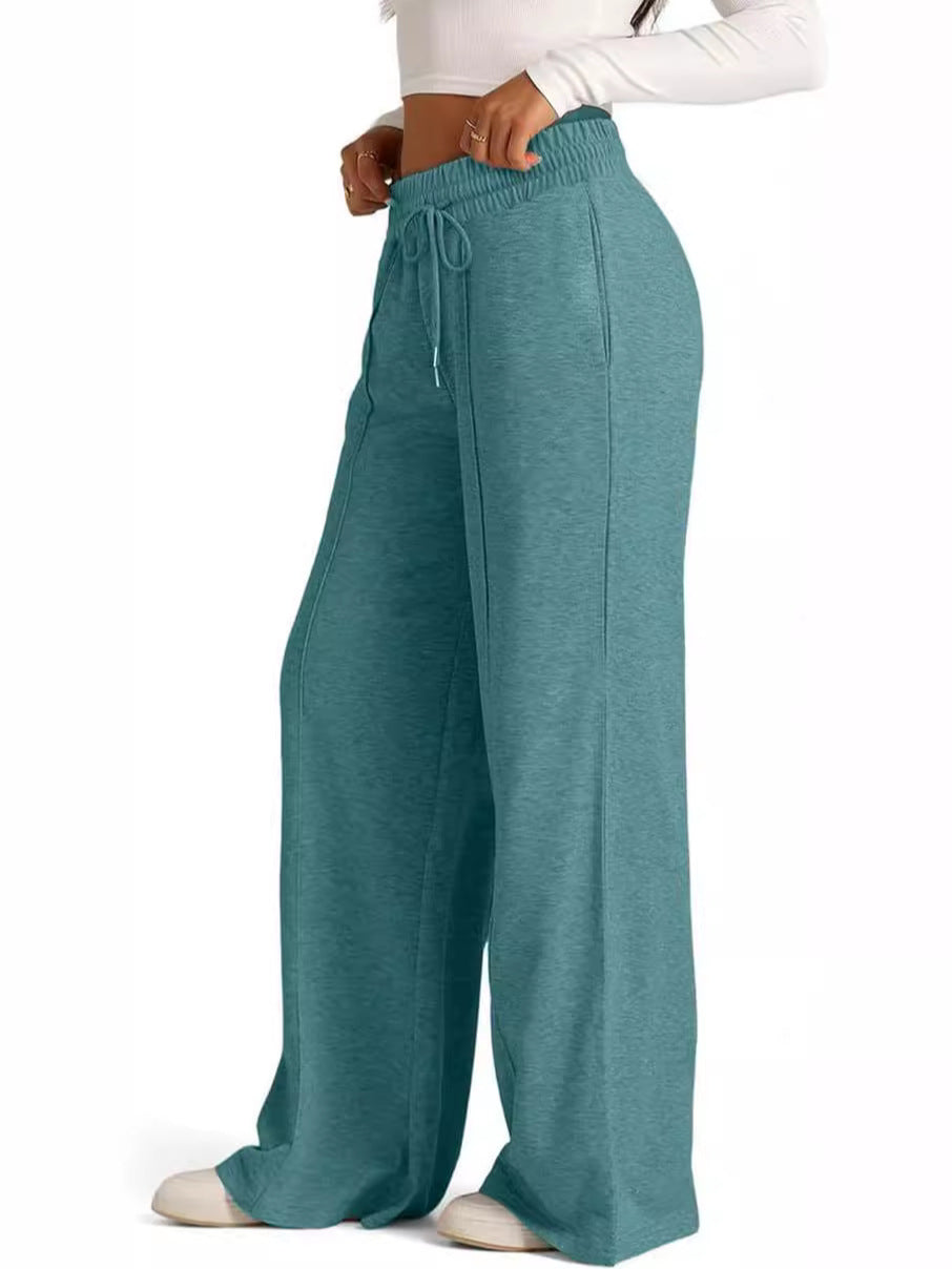 Cross-Border Export Amazon Temu2024 Spring and Summer European and American Style Pure Color Casual Wide-Leg Drawstring Elastic Waist Sweatpants