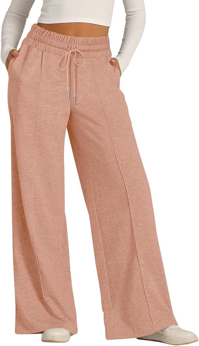 Cross-Border Export Amazon Temu2024 Spring and Summer European and American Style Pure Color Casual Wide-Leg Drawstring Elastic Waist Sweatpants