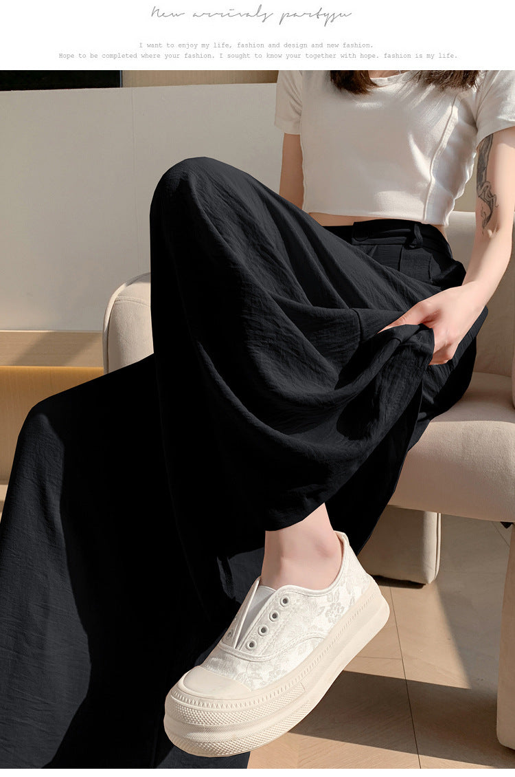 Real Shot of Textured Ice Silk Wide-Leg Pants for Women, New Summer Thin Pants for Small People, High-Waisted Casual Pants and Skirts