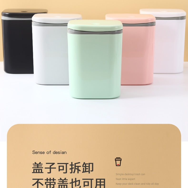 Small Desktop Trash Can for Home Office High-End Dormitory Press with Lid Mini Plastic Storage Trash Can