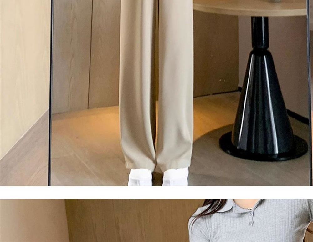 Ice Silk Thin Narrow Wide-Leg Suit Pants for Women, Summer Casual Pear-Shaped Body Slimming Drape Straight Sunscreen Pants
