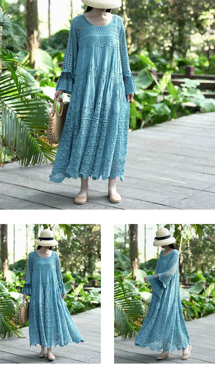 TIYIHAILEY Spring Summer Women Dresses Full Flare Sleevev Beige Loose Ladies Clothing Fashion Long Maxi 2026 New Blue Red Brown