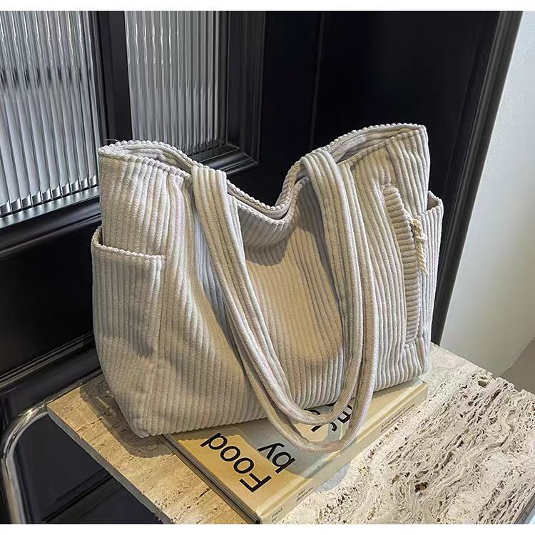 Corduroy Bag Women's Large Capacity 2024 New Autumn and Winter Casual Shoulder Shopping Bag Premium Tote Bag