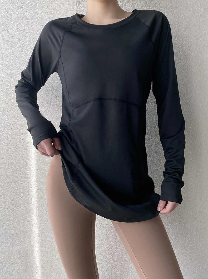 Spring and Summer Long Hip Covering Slimming Style Beautiful Back Breathable Yoga Suit Long Sleeve Running Fitness Sportswear T-shirt for Women