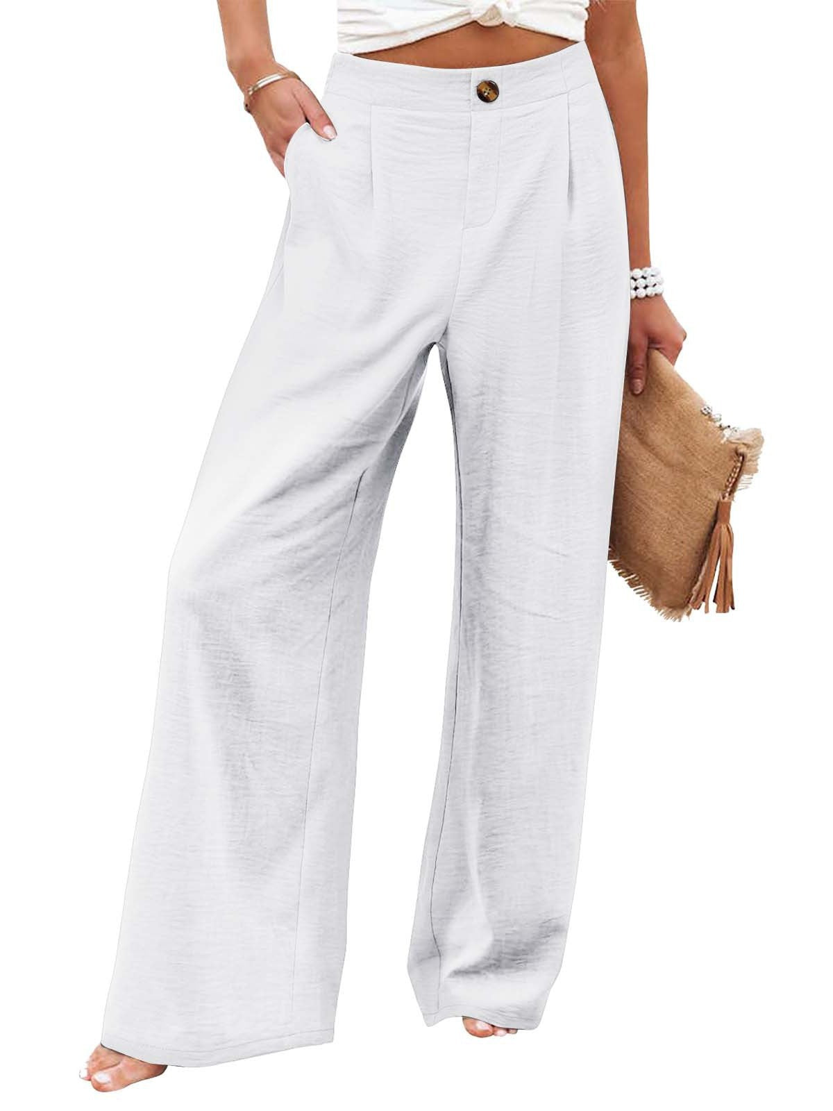 2026 Cross-Border Amazon European and American Summer Comfortable High-Waisted Long Pants with Buttons and Elastic Waist Wide-Leg Pants for Women Casual Straight-Leg Pants