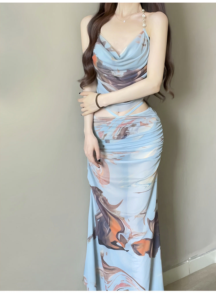 Hot Girl Bikini Swimsuit Female Three-Piece Seaside Vacation Long Skirt Small Breast Push-Up with Underwire Sexy Hot Spring Swimsuit