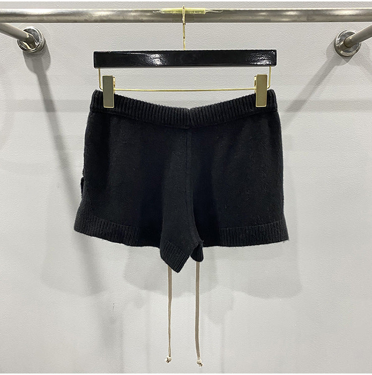 Dark Style Shorts, Fashionable Wool Knit, Comfortable Black and Gray Casual Shorts, Short and Stylish