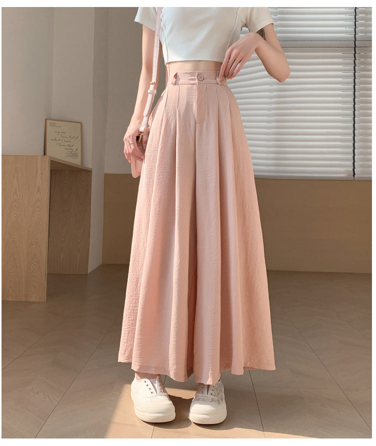 Real Shot of Textured Ice Silk Wide-Leg Pants for Women, New Summer Thin Pants for Small People, High-Waisted Casual Pants and Skirts