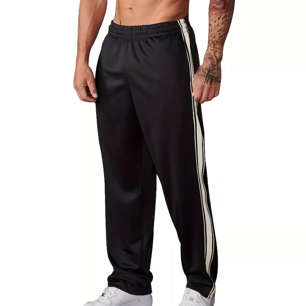 Independent Brand European and American Men's Pearl Cotton Twill Casual Sports Side Stripe Cross-Border High Street Straight Wide-Leg Sweatpants