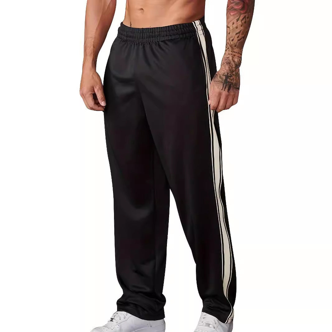 Independent Brand European and American Men's Pearl Cotton Twill Casual Sports Side Stripe Cross-Border High Street Straight Wide-Leg Sweatpants