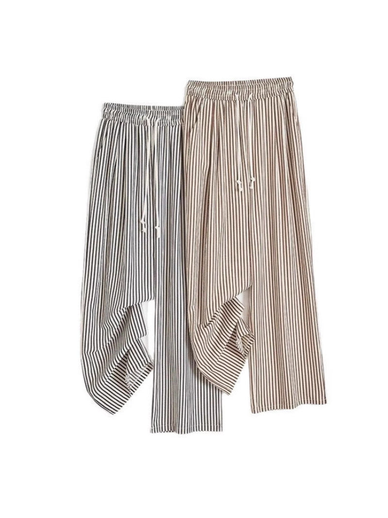 Foreign Trade Bag-free Trendy Black and White Vertical Stripe Wide-leg Pants Women's Summer Thin Vertical Straight Pants All-match Slimming Casual