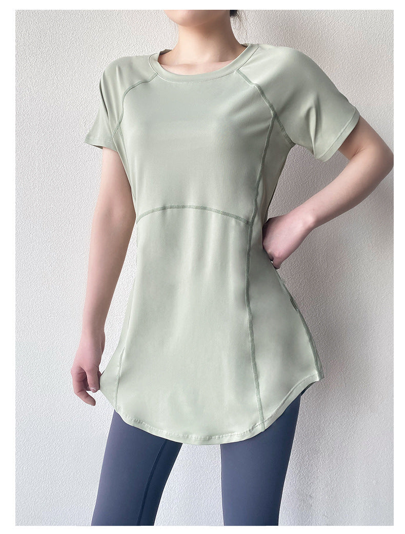 Yoga Clothing Short-sleeved Summer New Mid-length Hip Covering Slimming Quick-drying Top Breathable Fitness Sports T-shirt Women's Thin