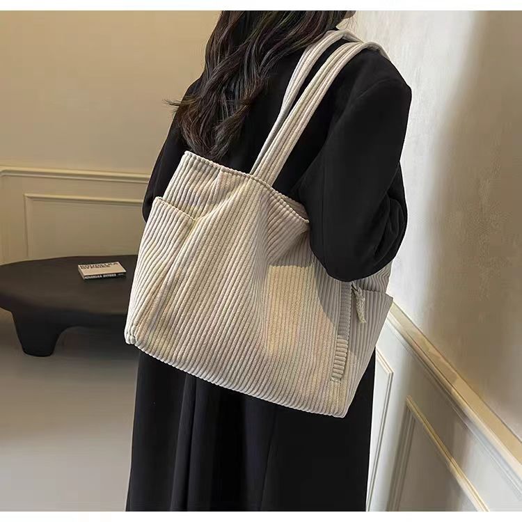Corduroy Bag Women's Large Capacity 2024 New Autumn and Winter Casual Shoulder Shopping Bag Premium Tote Bag
