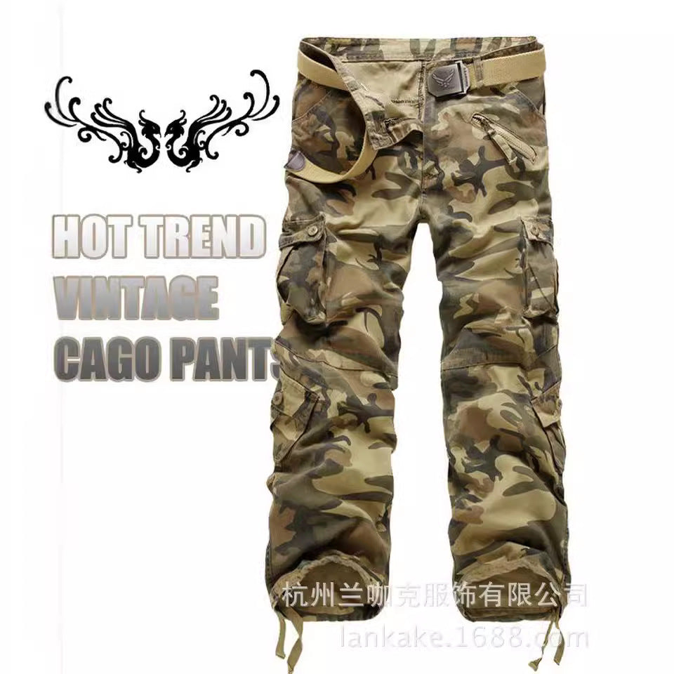 Amazon Cross-Border Men's Fat Pants Large Size Loose Multi-Pocket Overalls Camouflage Pants Casual Sports Outdoor Pants