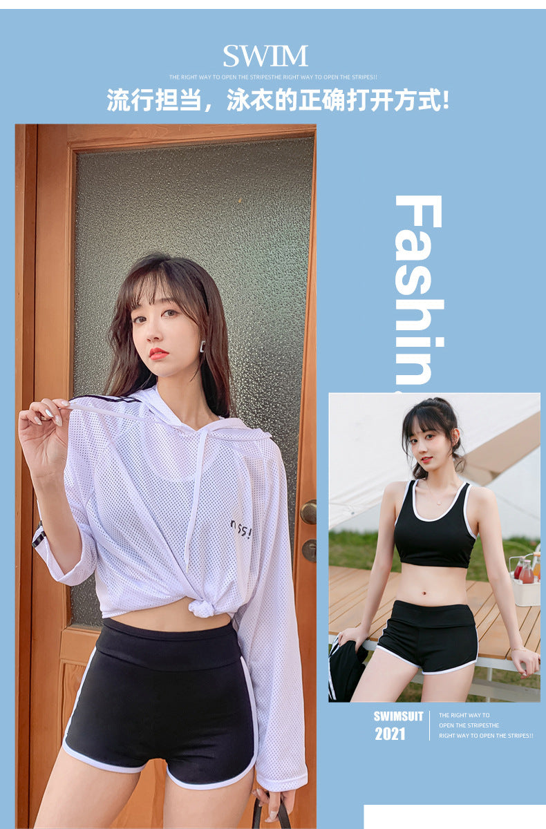 Swimsuit for Female Students, Three-Piece Set, 2025 New Style, Tummy-Covering, Slimming, Sun-Protective, Internet-Famous, Conservative Two-Piece Swimsuit for Women