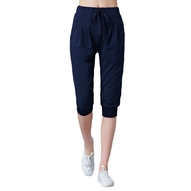 High-Waisted Stretch Cropped Pants for Women, Summer Thin Sports Pants, Loose Harem Pants 100kg Fat mm Large Size Casual Pants for Women