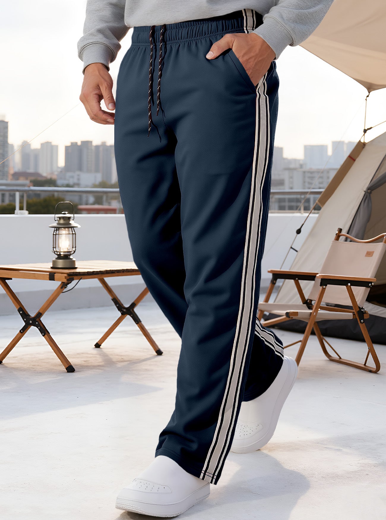Independent Brand European and American Men's Pearl Cotton Twill Casual Sports Side Stripe Cross-Border High Street Straight Wide-Leg Sweatpants