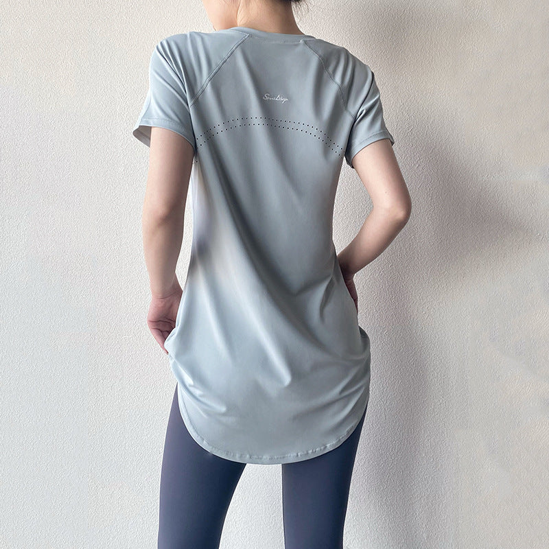 Yoga Clothing Short-sleeved Summer New Mid-length Hip Covering Slimming Quick-drying Top Breathable Fitness Sports T-shirt Women's Thin