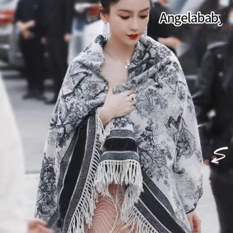 2025 Double-Sided Shawl Liu Yifei Same Style Long Tassel Scarf Korean Style Women's Thickened Ethnic Style Four-Season Scarf Wholesale