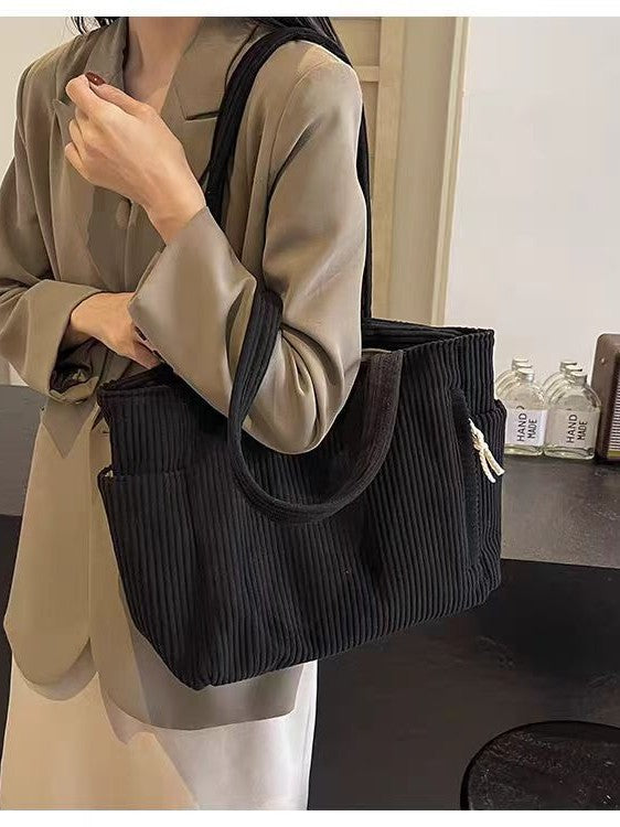 Corduroy Bag Women's Large Capacity 2024 New Autumn and Winter Casual Shoulder Shopping Bag Premium Tote Bag