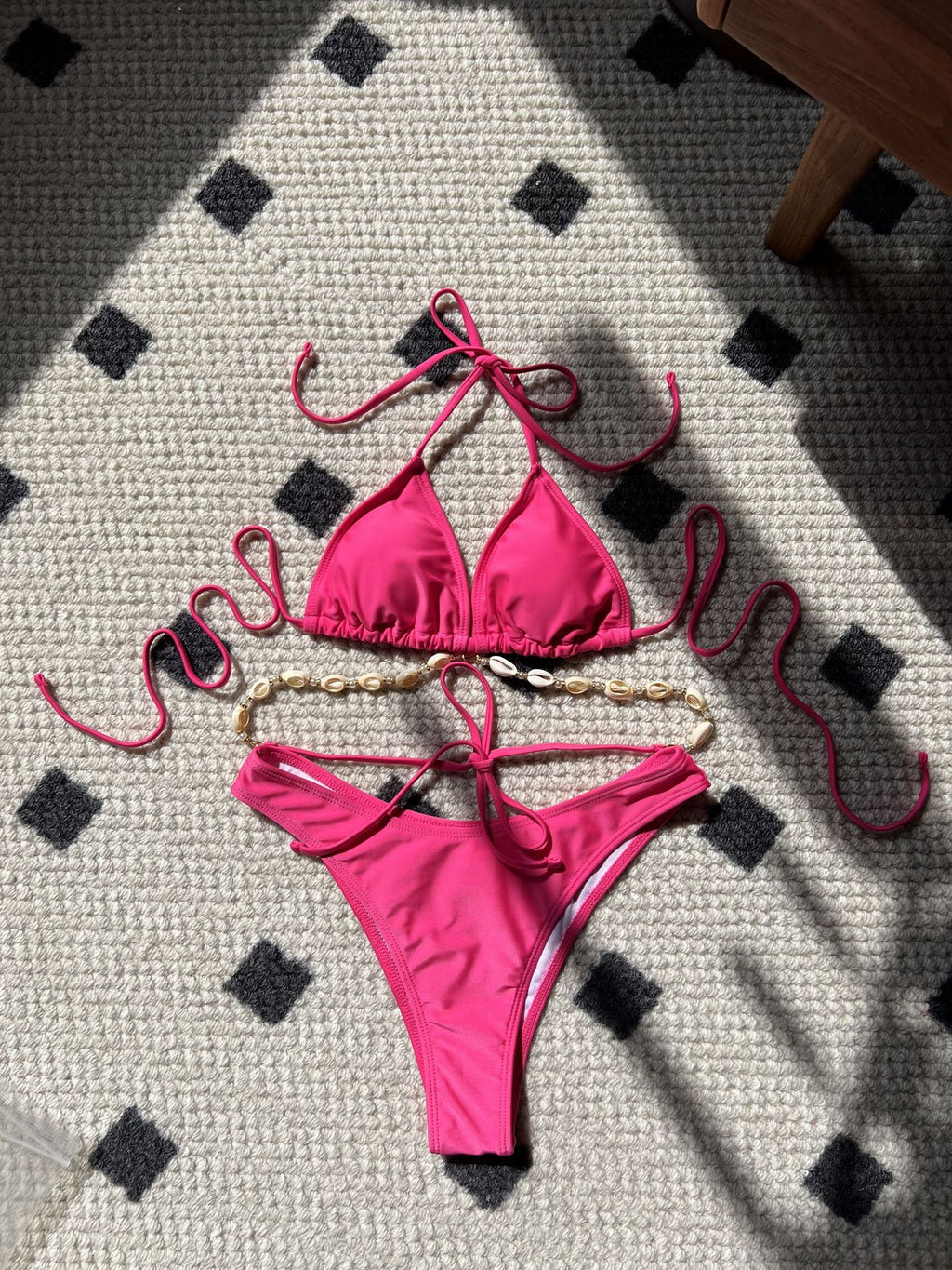 2025 European and American Plain New Sexy Shell Chain Swimsuit Swimsuit Bikini Bikini Cross-Border Export