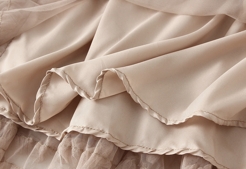 2025 Summer Floor-length Pleated Skirt Women Long Maxi Tulle Skirt for Women High Waist Vintage Mesh Cake Skirt Female