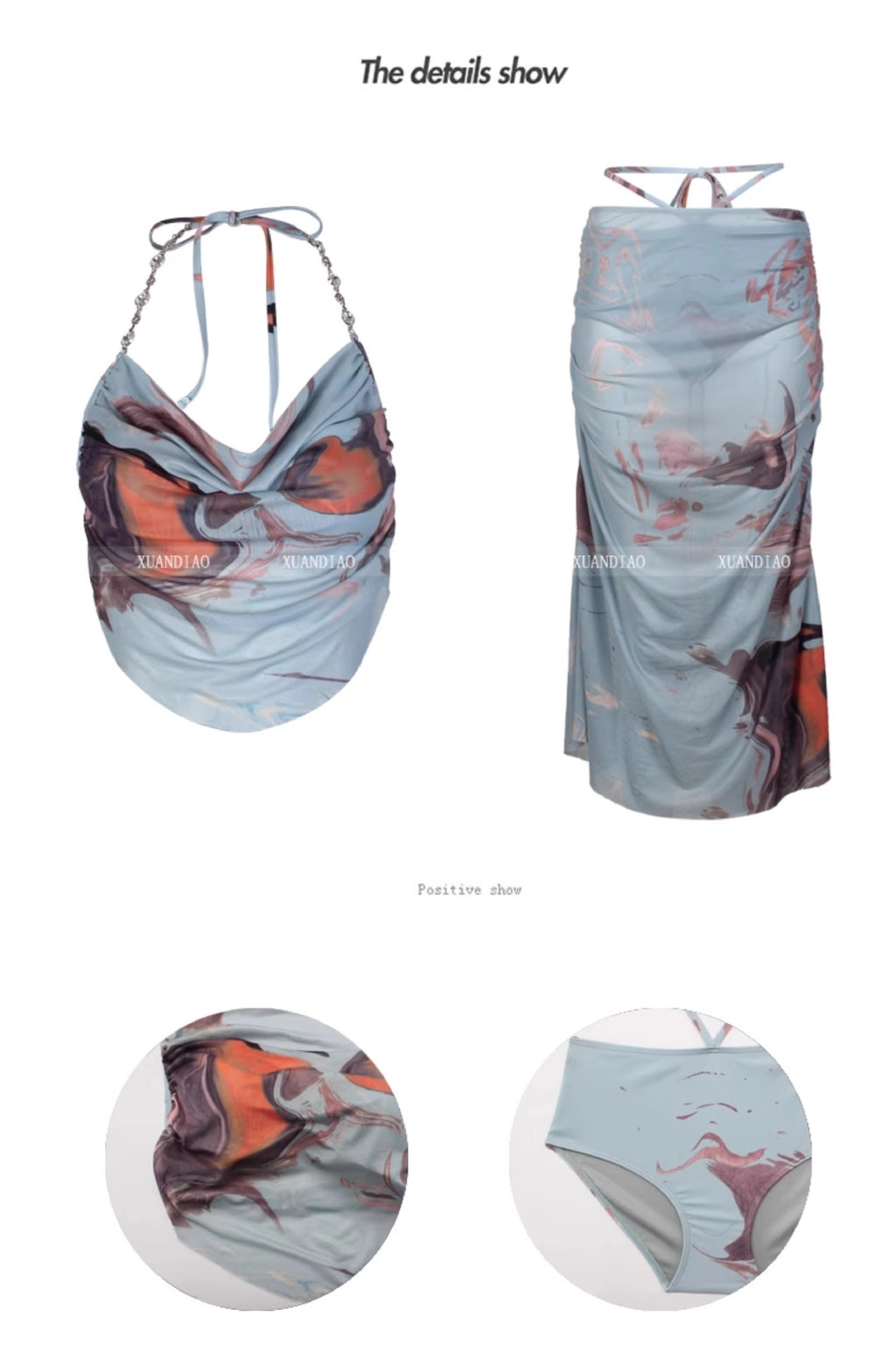 Hot Girl Bikini Swimsuit Female Three-Piece Seaside Vacation Long Skirt Small Breast Push-Up with Underwire Sexy Hot Spring Swimsuit