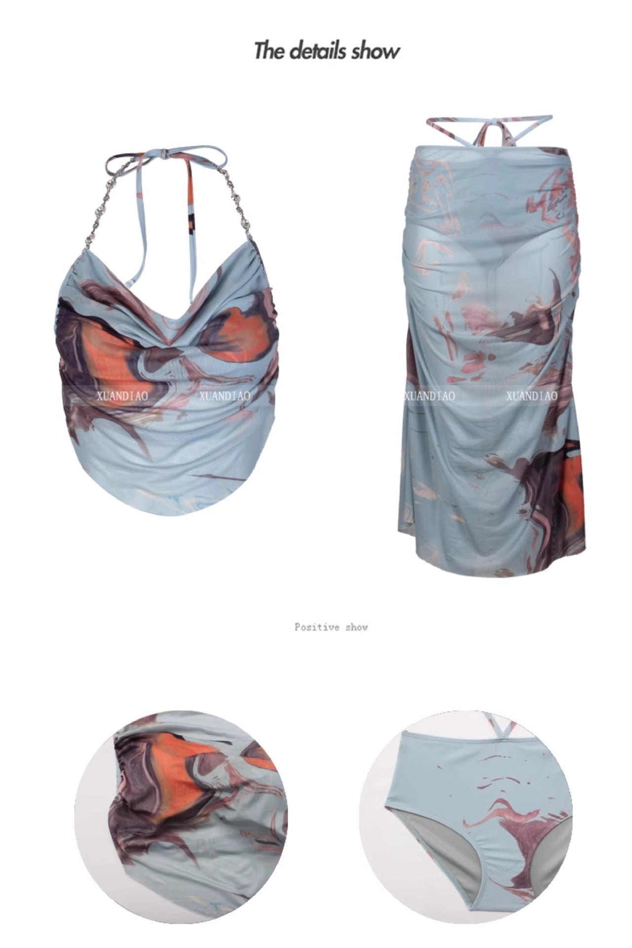 Hot Girl Bikini Swimsuit Female Three-Piece Seaside Vacation Long Skirt Small Breast Push-Up with Underwire Sexy Hot Spring Swimsuit