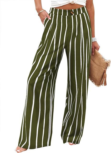 2026 Cross-Border Amazon European and American Summer Comfortable High-Waisted Long Pants with Buttons and Elastic Waist Wide-Leg Pants for Women Casual Straight-Leg Pants