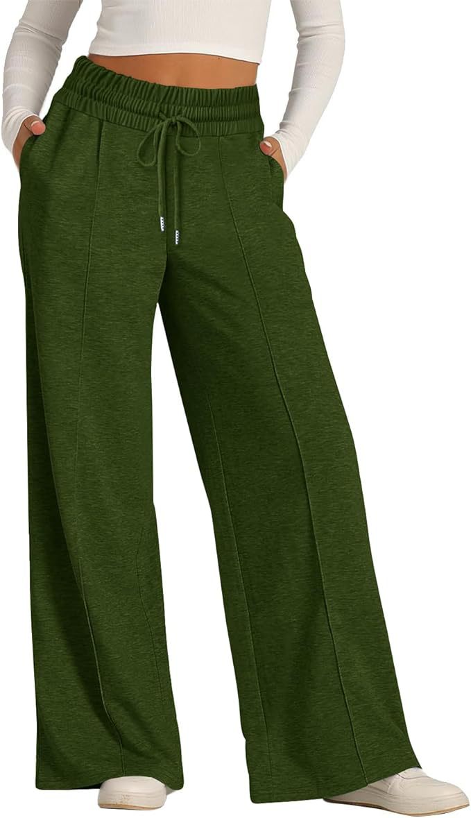 Cross-Border Export Amazon Temu2024 Spring and Summer European and American Style Pure Color Casual Wide-Leg Drawstring Elastic Waist Sweatpants