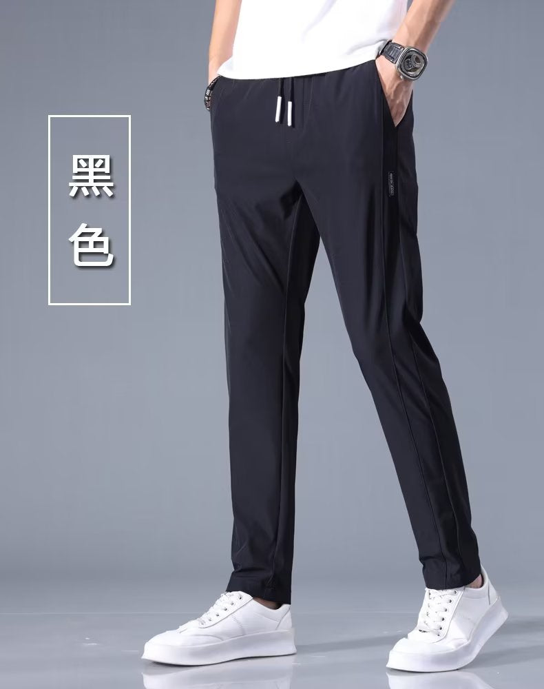 Ice Silk Pants Men's Loose Breathable Straight Slim Casual Pants Summer Thin Trousers Stretch Men's Sports Pants