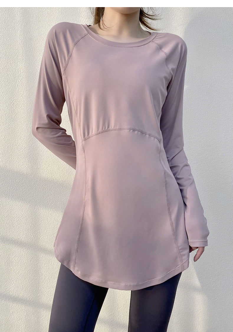 Spring and Summer Long Hip Covering Slimming Style Beautiful Back Breathable Yoga Suit Long Sleeve Running Fitness Sportswear T-shirt for Women