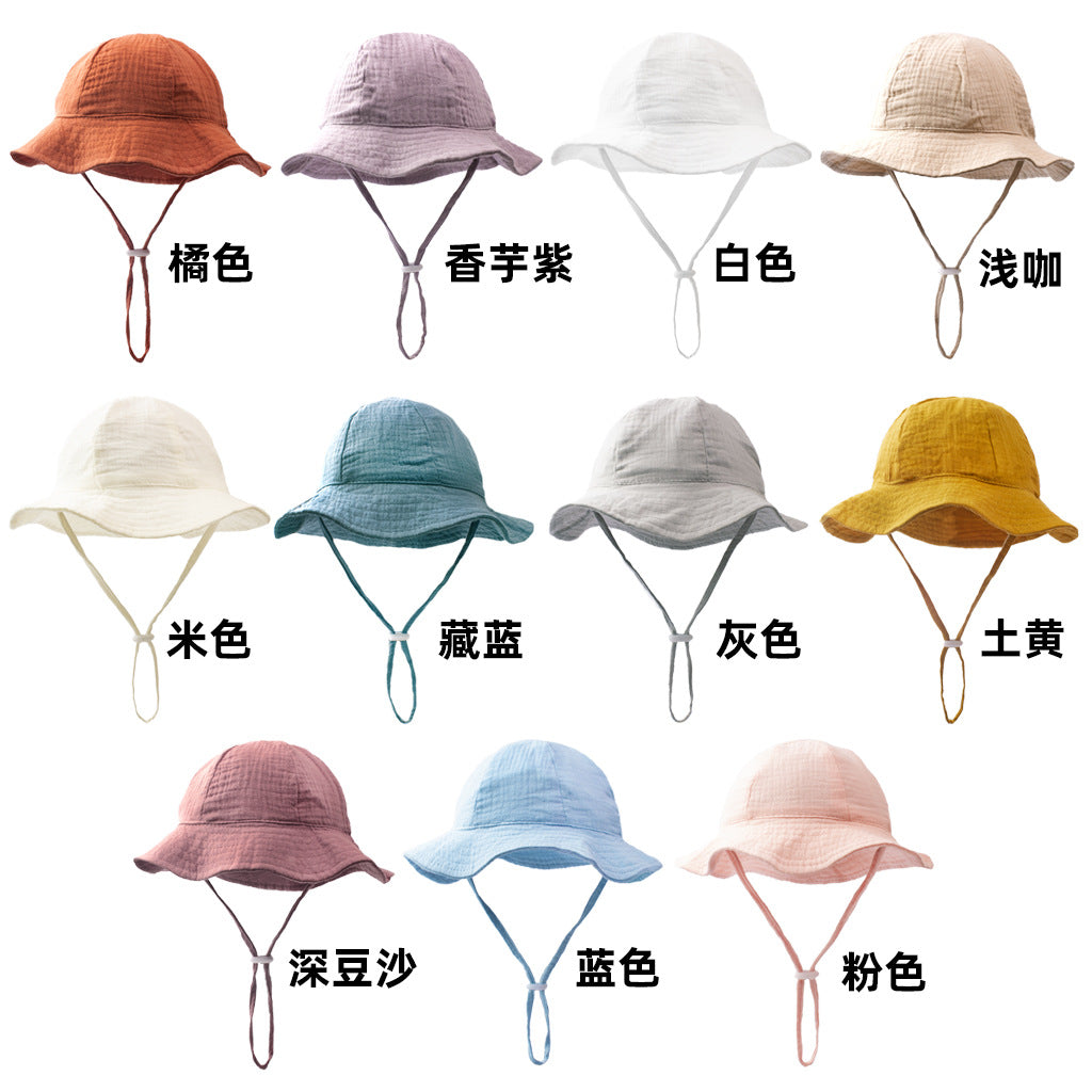 Ins Baby Pure Cotton Basin Hat European and American Anti-Sun Breathable Baby Fisherman Hat Pure Color Kidsren's Sun Hat Breathable Sun Protection