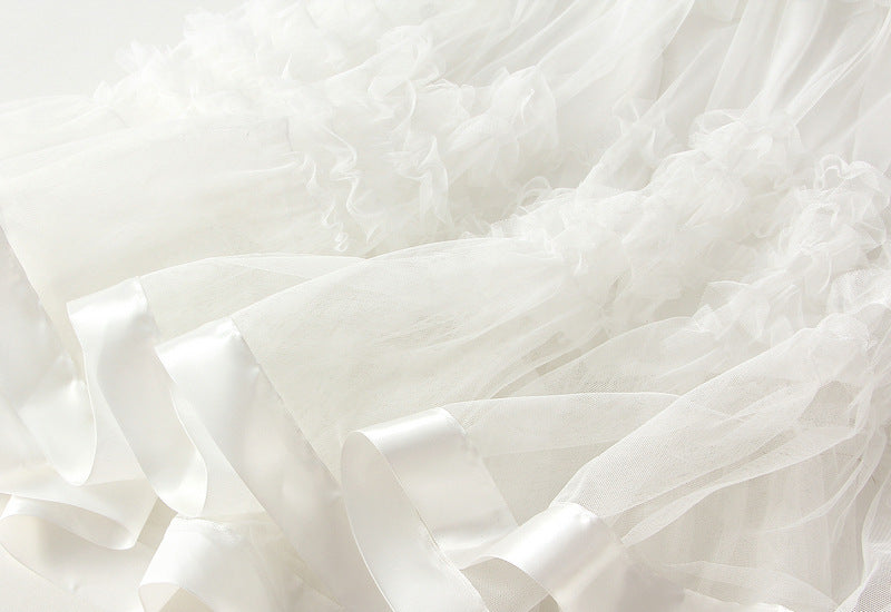 2025 Summer Floor-length Pleated Skirt Women Long Maxi Tulle Skirt for Women High Waist Vintage Mesh Cake Skirt Female