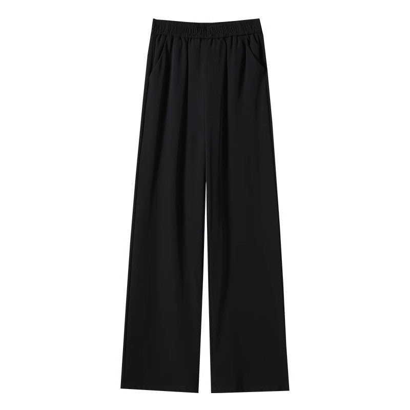 Ice Silk Thin Narrow Wide-Leg Suit Pants for Women, Summer Casual Pear-Shaped Body Slimming Drape Straight Sunscreen Pants
