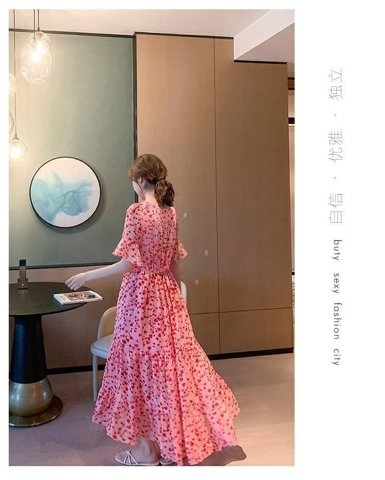 2024 Summer dress Summer plus size Women's New Loose Slimming Belly Covering Plus Weight Plus Chiffon Long Dress All-match