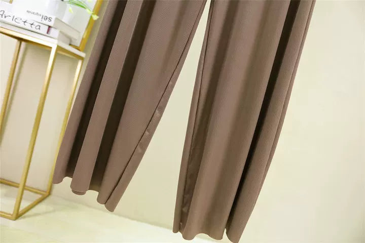 Korean style high waist drawstring lace-up ice silk seamless straight slimming wide-leg pants summer thin draping casual trousers