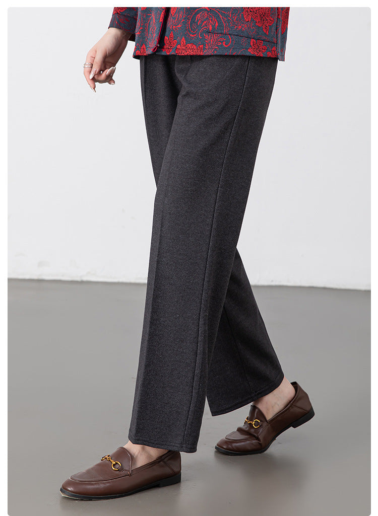 Women's Multi-Color Imitation Wool Straight Pants High-Waisted Slimming Look Draped Pure Color Simple No-Iron Work Clothing Casual Long Pants