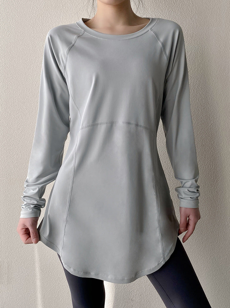 Spring and Summer Long Hip Covering Slimming Style Beautiful Back Breathable Yoga Suit Long Sleeve Running Fitness Sportswear T-shirt for Women
