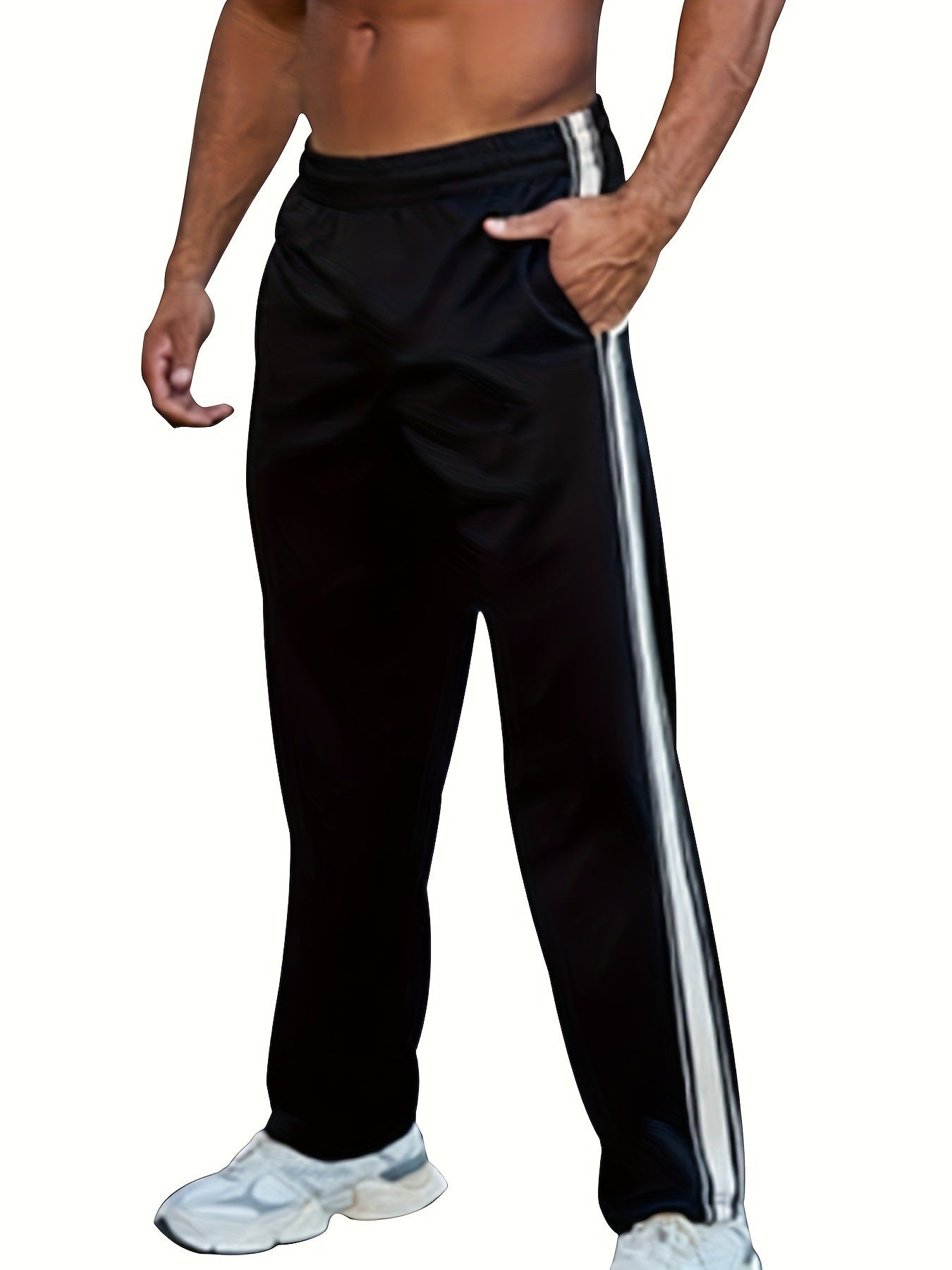Independent Brand European and American Men's Pearl Cotton Twill Casual Sports Side Stripe Cross-Border High Street Straight Wide-Leg Sweatpants
