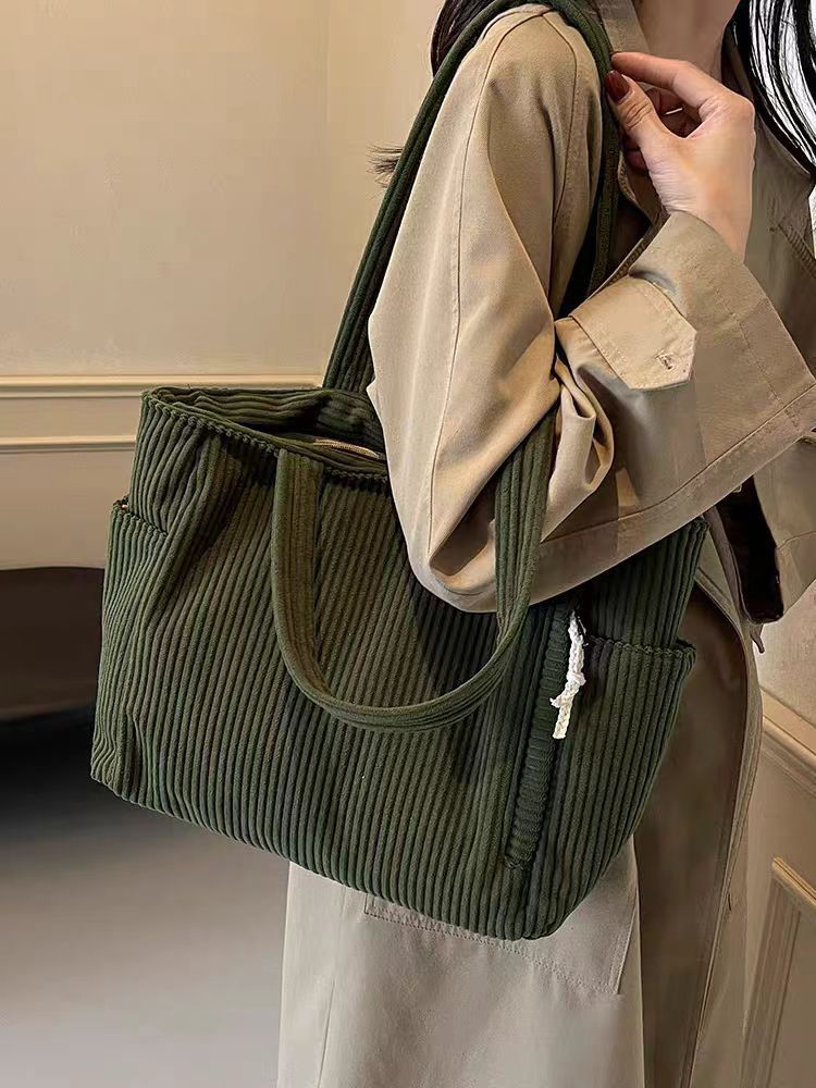 Corduroy Bag Women's Large Capacity 2024 New Autumn and Winter Casual Shoulder Shopping Bag Premium Tote Bag