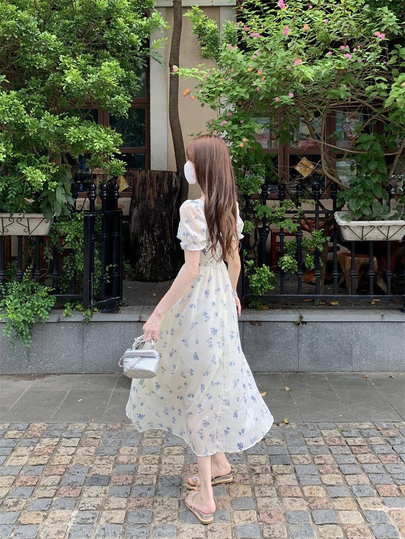 Gentle Floral Dress for Women, Summer 2026 New Chiffon Seaside Vacation First Love Dress, Puff Sleeve Long Dress