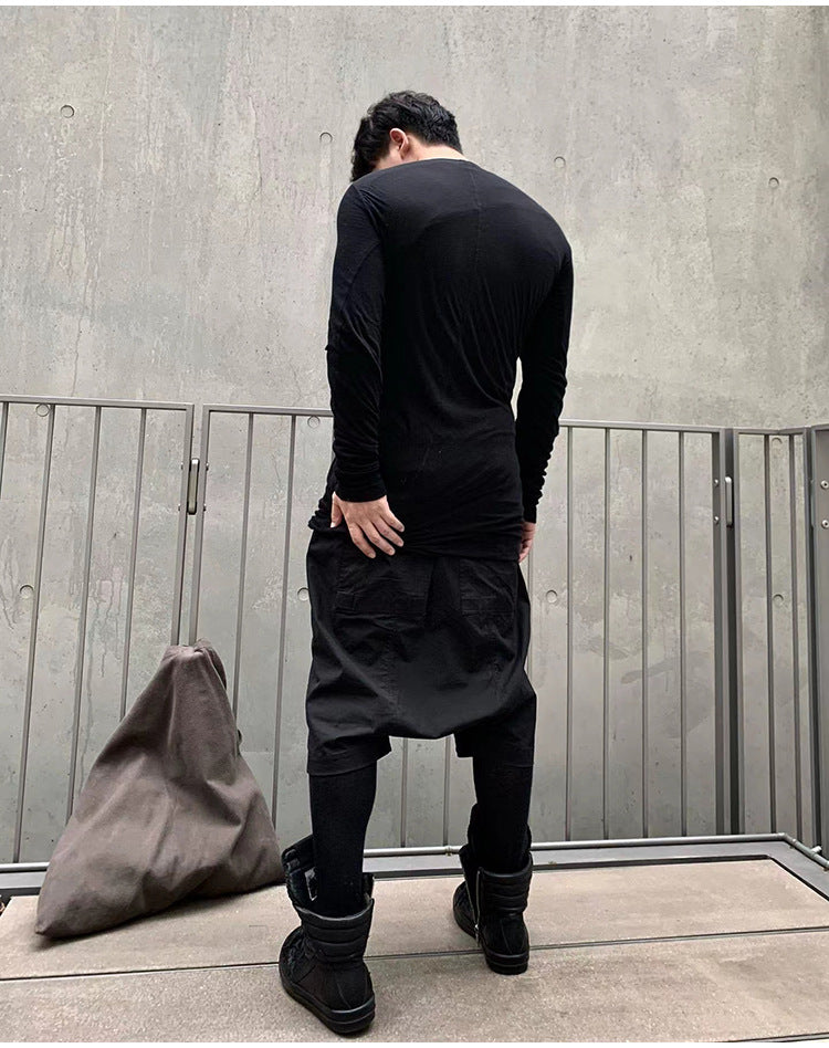 SUBHUMAN men's chic dark five-point harem hanging baggy pants shorts casual middle pants