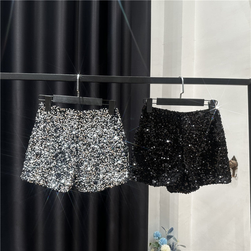 Dropshipping Autum New Full of Sequins Shiny Heavy Zipper Nightclub Socialite Three-Point Shorts Hot Pants for Women