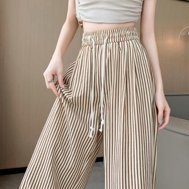 Foreign Trade Bag-free Trendy Black and White Vertical Stripe Wide-leg Pants Women's Summer Thin Vertical Straight Pants All-match Slimming Casual