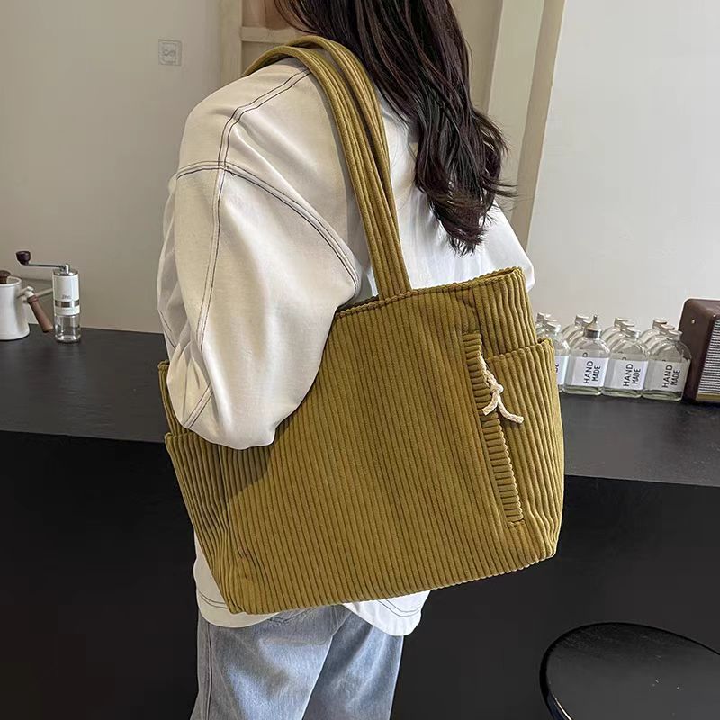 Corduroy Bag Women's Large Capacity 2024 New Autumn and Winter Casual Shoulder Shopping Bag Premium Tote Bag