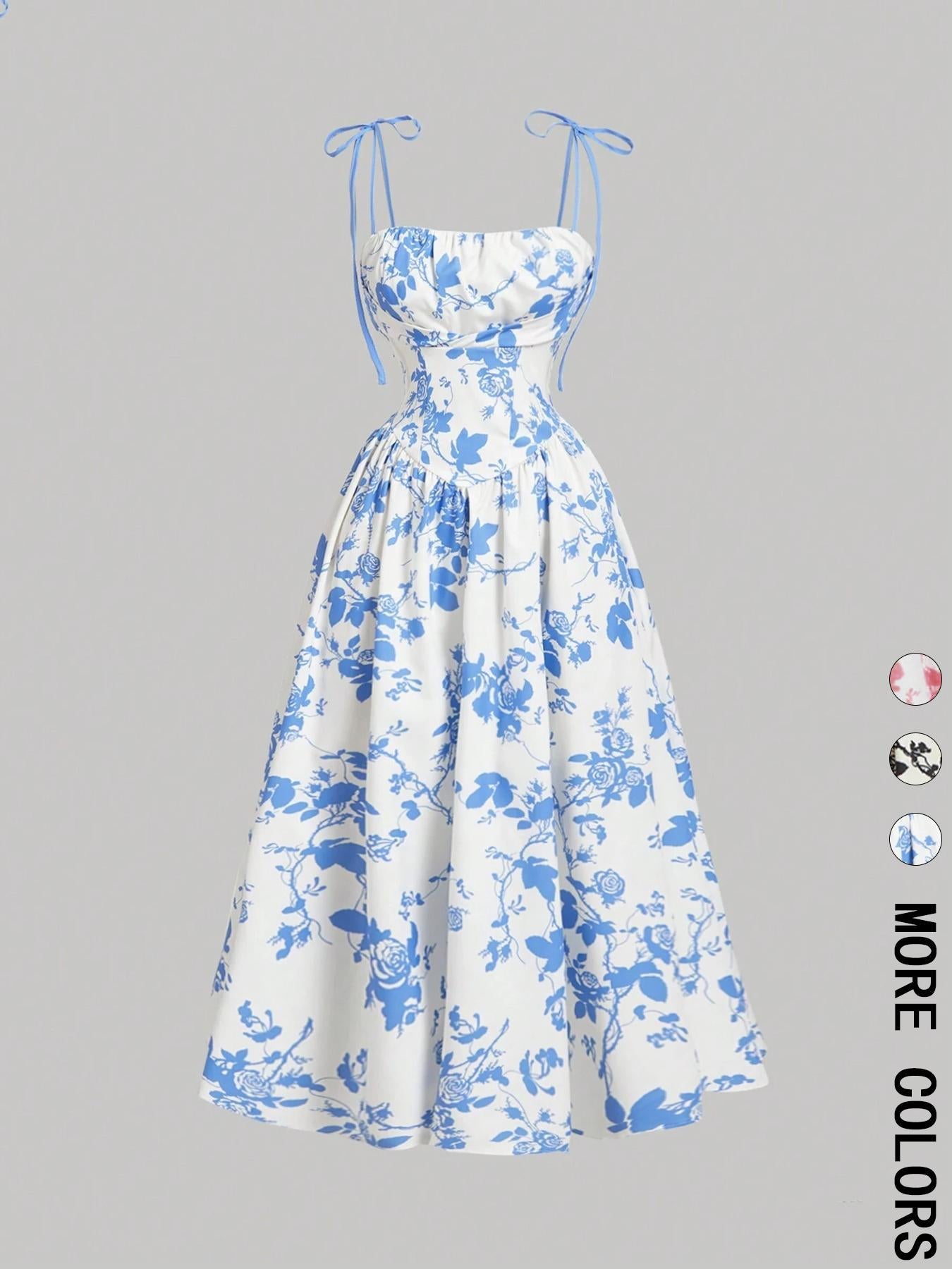 Amazon 2025 European and American New Women's Floral Printed Sling Homecoming dress Summer Sun Dress Spring Dress
