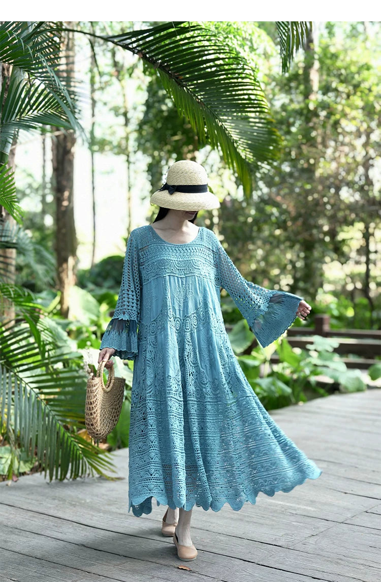 TIYIHAILEY Spring Summer Women Dresses Full Flare Sleevev Beige Loose Ladies Clothing Fashion Long Maxi 2026 New Blue Red Brown